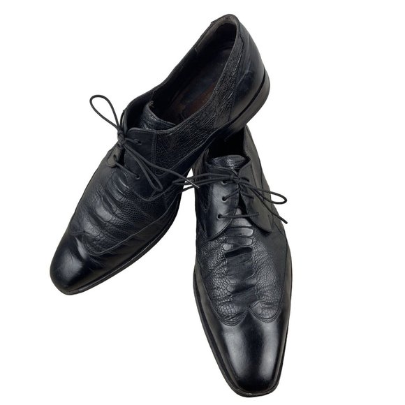 Tillson Black Genuine Ostrich Plain Toe Mens Blucher By Mezlan Made In Spain Brand